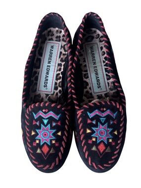 Warren Edwards Sham Vibez Womens 8 Dark Brown Suede Embroidered Loafer Flats